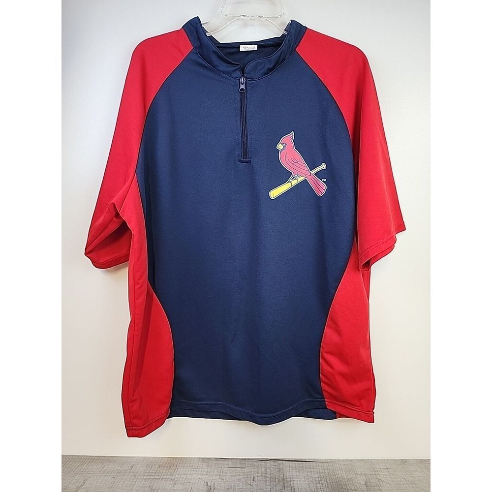 St Louis Cardinals MLB Quarter Zip Pullover Jersey Mens XL Navy Red Short Sleeve